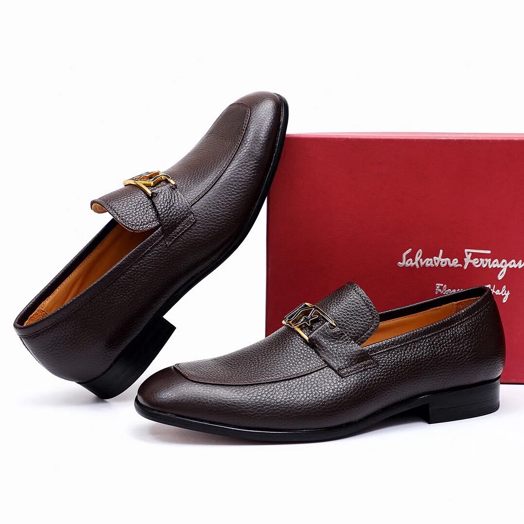 Men's Men's Shoes 💰540 💐[Ferragamo/Ferragamo] New 🐲Ferragamo* Ferragamo classic formal leather shoes! It uses imported first-layer pebbled cowhide leather upper + luxurious hardware buckle, and the inner first-layer comfortable cowhide leather lining! Original wear-resistant rubber outsole! Code number 38-44 (45🉑️customized)